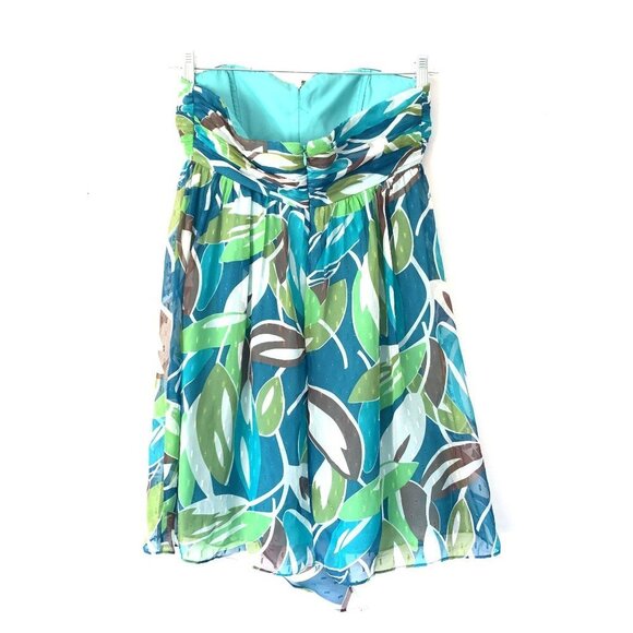 Milly Size 6 Silk Green & Blue Print Strapless Halter MiniDress - Picture 9 of 11
